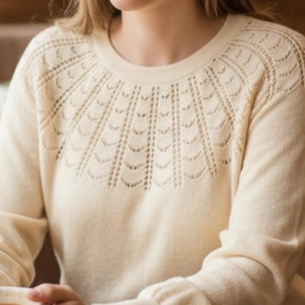 LOFT Sweater with Lace Detail Buttery Cream Size Small